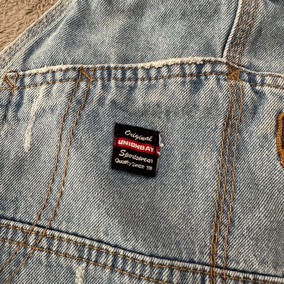 Vintage Unionbay Shortalls Women's MEDIUM Overalls Shorts Denim 90s Y2K - Picture 3 of 9